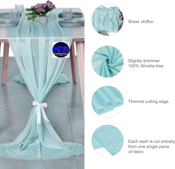MDS Halloween Chiffon Table Runner - 15 Pack, 29 x 170 Inches, 14ft Each - Sheer Spooky Table Runners for Haunted House Parties, Trick-or-Treat Tables, Witchy Décor, Wedding & Events - Teal