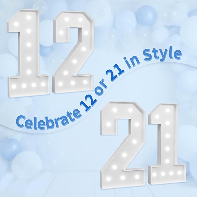 imprsv Marquee Numbers Large 21st-Birthday Decorations: 4ft Light Up Number Party Decor 21 Year Old Women and Men Birthday Decoration Backdrop Anniversary Cardboard Big Mosaic Balloon Frame Number 21