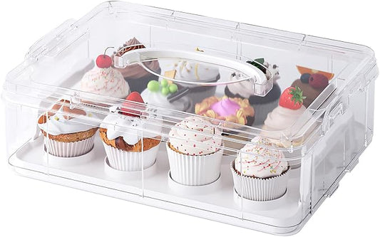 Cupcake Carrier with Lid and Handle,Cookie, Cake, Cupcake and Brownie Storage Carrier, Holds 12 Standard Cupcakes