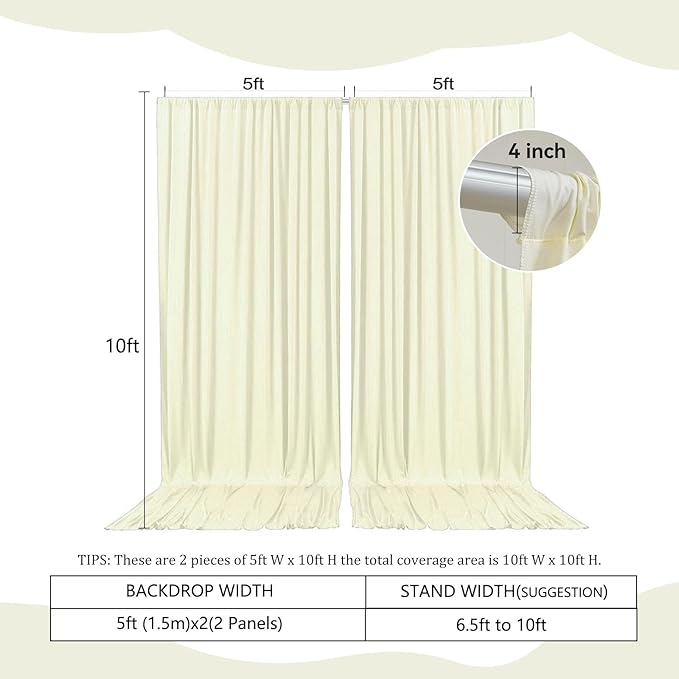 2 Panels Cream Backdrop Curtain, 10 x 10 Feet Background Curtains for Parties, Weddings, Baby Showers, Bachelorette Halloween, Christmas Birthday Party Photoshoot Backdrop Curtains Decorations