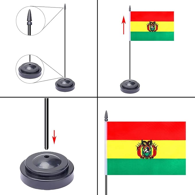 WXTWK 2 Pack Bolivia Flag Bolivia Deluxe Desk Flag Set - Mini Small Bolivian Table Office Flags with Black 12" Solid Pole Stand Base Classroom Meeting Desktop Decorations