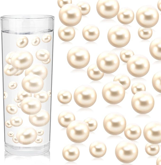 100PCS Milk White Faux Pearls Beads for Centerpiece Vases, Vase Filler Faux Pearls, No Holes Filler Beads for Party Anniversary Birthday Wedding Table Decor, 14/20/30mm
