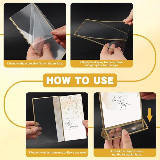 12 Pack Gold Acrylic Sign Holder 4 x 6 inch, Double Sided Gold Picture Frame Stand up Table Top Sign Holders, Wedding Table Number Frames Vertical for Party, Home, Office(4 x 6inch)