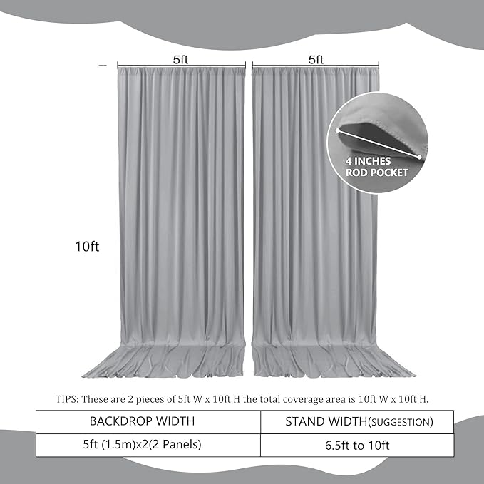 2 Panels Dark Grey Backdrop Curtain, 10 x 10 Feet Background Curtains for Parties, Weddings, Baby Showers, Bachelorette Halloween, Christmas Birthday Party Photoshoot Backdrop Curtains Decorations
