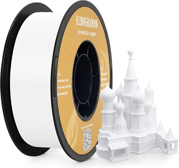 Kingroon White PLA Filament 1.75mm 3D Printer Filament Pla Filament 1kg Filament Dimensional Accuracy +/- 0.02mm, Fit Most FDM Printer