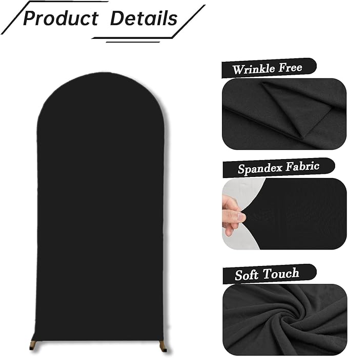 bricia Wedding Arch Backdrop Stand Cover, 7.2FT Double Sided Stretchy Arch Cover Fitted Wedding Birthday Party Banquet Decoration (Black 86.4''Lx48''W)