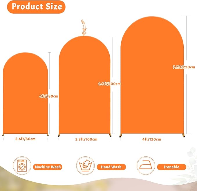 7.2FT Orange Arch Backdrop Cover - Polyester Fitted Wedding Arch Stand Covers Round Top Chiara Arch Backdrop Cover for Birthday Party Banquet Photo Background Decoration