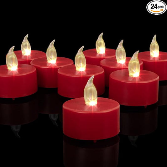 LED Tea Lights Candles- 24PACK Red Flameless Candles Realistic and Bright Flickering Long Lasting 200Hours for Holiday Celebration,Home Decoration