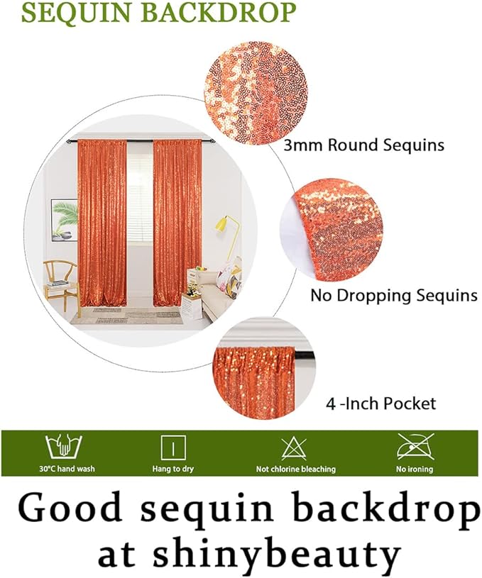 ShinyBeauty Sequin Curtains 2 Panels 4x10ft Orange Sequin Backdrop Curtains Sparkly Curtain Selfie Wall for Parties Wedding Decoration