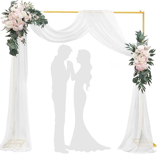 Backdrop Stand, 6.6FT x 6.6FT Backdrop Stand Heavy Duty, Gold Pipe and Drape Stand with Base Square Metal Arch Frame for Wedding, Birthday Party, Baby Shower Decorations
