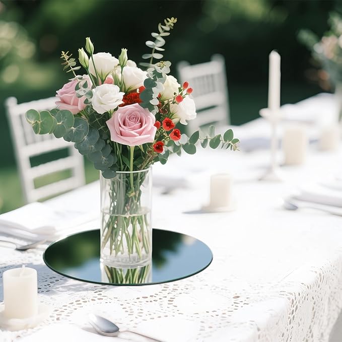 Round Mirror Centerpieces, Acrylic Circular Plates for Table Decoration, 15 Pack, Wedding Party Decor, Candle Tray (12inch)