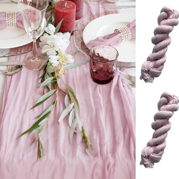 Light Pink Cheesecloth Table Runner Set of 2, 12 ft Cotton Gauze Runner Rustic Table Decorations, Cheese Cloth Fabric Bulk for Party Decor, Bohemian Table Runner Extra Long Boho Cheese Cloth (142 in)