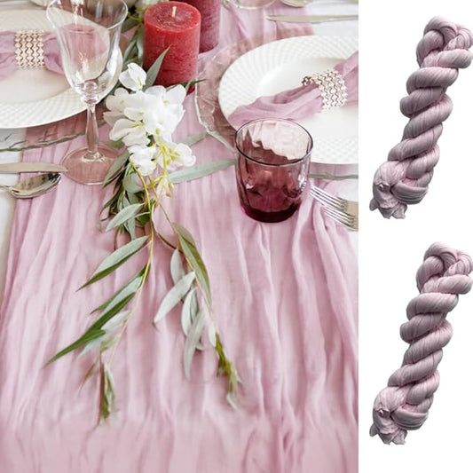 Light Pink Cheesecloth Table Runner Set of 2, 12 ft Cotton Gauze Runner Rustic Table Decorations, Cheese Cloth Fabric Bulk for Party Decor, Bohemian Table Runner Extra Long Boho Cheese Cloth (142 in)