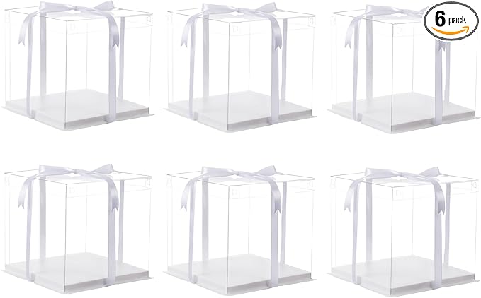 XININSUN 14x14x12inch clear cake box with ribbon,12inch14inch tall cake boxes for tiered cakes,layer cake carrier,disposable cake containers for wedding birthday party and gift display-White