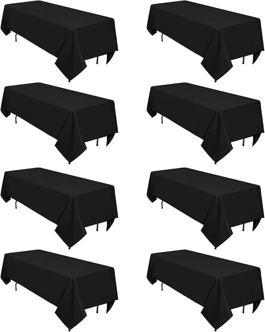 8 Pack Black Tablecloths 60 x 84 Inch Rectangular Table Cloths for Rectangle Tables 4ft, Wrinkle Resistant Black Table Cloth Washable Polyester Fabric for Buffet Wedding Party Banquet
