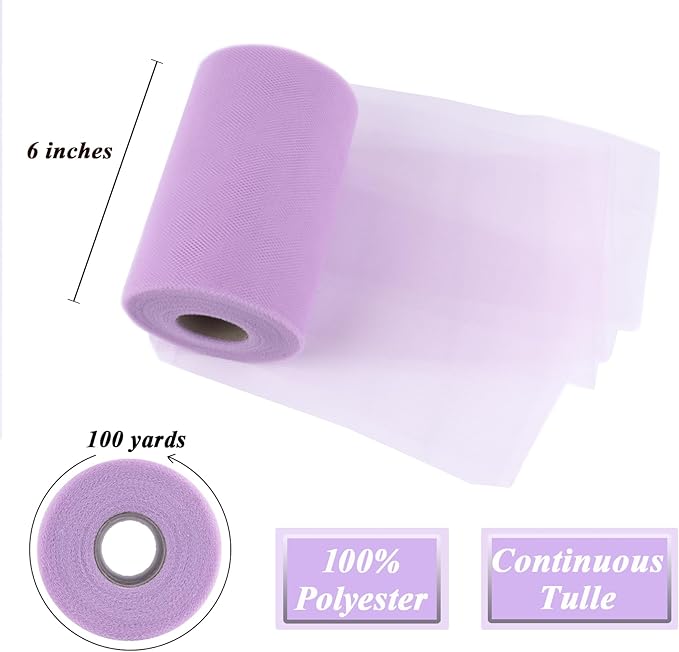 Lavender Tulle Fabric Roll 6" by 100 Yards (300 ft) Soft Tulle Spool for DIY Crafting Favor Supplies, Tutus, Wedding, Party Decorations, Gift Wrapping