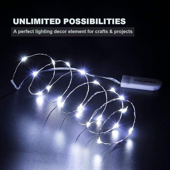 CYLAPEX Pack of 48 Cool White Fairy Lights String Battery Operated Fairy Lights, 3.3ft 20 LEDs Firefly Lights Silver Coated Copper Wire Lights for DIY Decor Christmas Decoration Costume