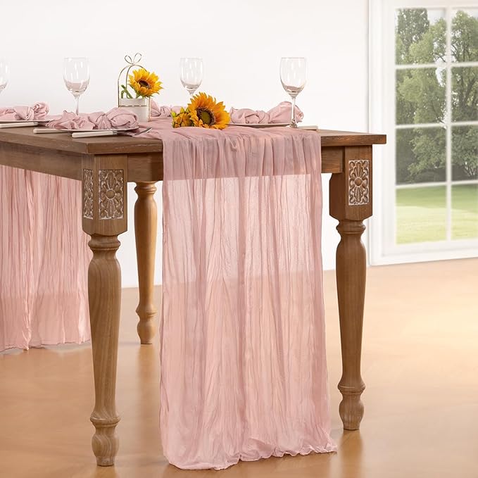 Pink Cheesecloth Table Runner 6 Pack Fall Table Runners Boho Gauze 120 Inches Light Pink Cheese Cloth Fall Table Decorations for Thanksgiving Wedding Bridal Girl Baby Shower Sweet 16 Party