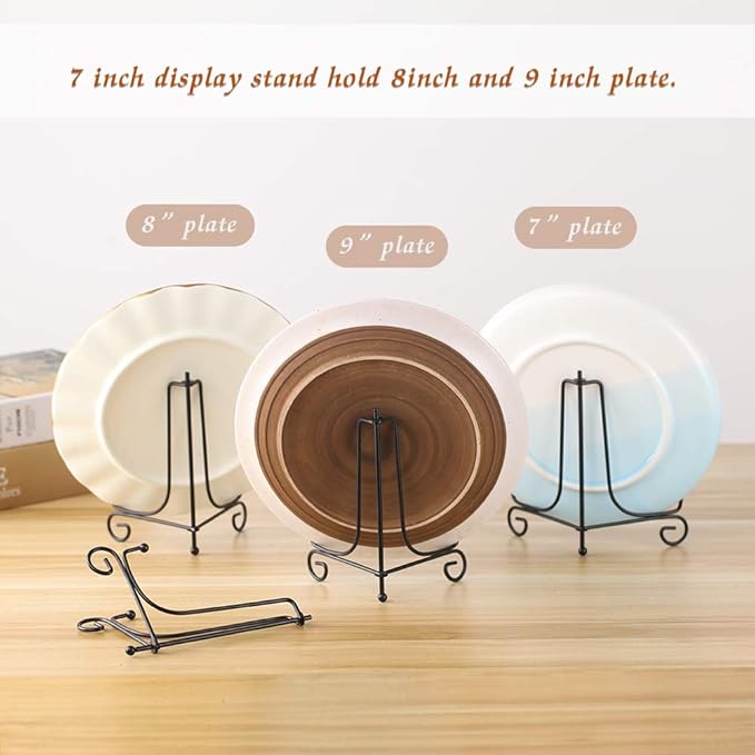 (2 pack)Iron Display Stand, Black Iron Easel Plate Display Photo Holder Stand, Displays Picture Frames, Cookbooks, Decorative Plates, Tablets and Art 7 Inch