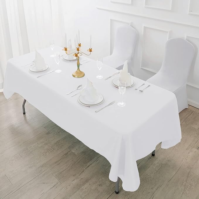 Fokitut 12 Pack Waterproof Rectangle Tablecloth, 90x132 Inch,Stain Resistant and Wrinkle Polyester Table Cloth, Fabric Table Cover for Kitchen Dining, Wedding, Party, Holiday Dinner-White