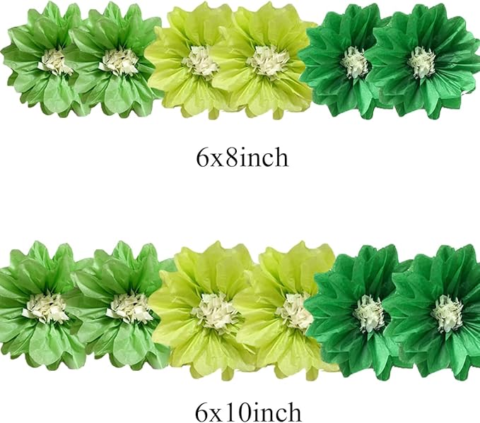 12pcs Tissue Pom Poms - 8in 10in Paper flowers for Wedding Party Decor - Green