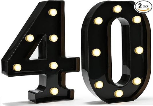 Pooqla Decorative Led Light Up Number Letters, Black Plastic Marquee Number Lights Sign for 40th Birthday Party Wedding Decor Battery Operated Black Number 40
