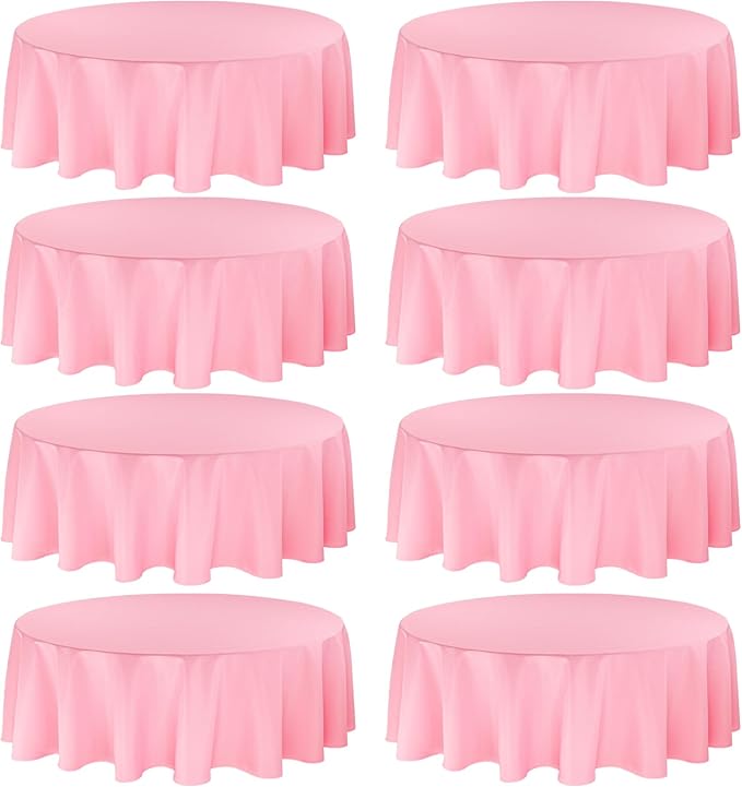 8 Pack Premium Pink Tablecloth - 108 Inch Round Table Covers - Washable Polyester Fabric - Wedding Party Reception Banquet Buffet Restaurant