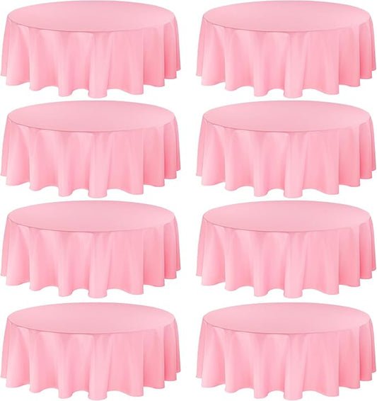 8 Pack Premium Pink Tablecloth - 108 Inch Round Table Covers - Washable Polyester Fabric - Wedding Party Reception Banquet Buffet Restaurant