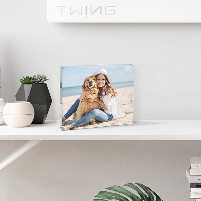 TWING 36 Pack 4x6 Acrylic Picture Frames Bulk, 10+10MM 4 By 6 Magnetic Acrylic Photo Frame Horizontal Magnet Double Sided Magnetic Frames Set, 6 x 4 Clear Picture Frames Block Picture Frame Desktop Display,Gift