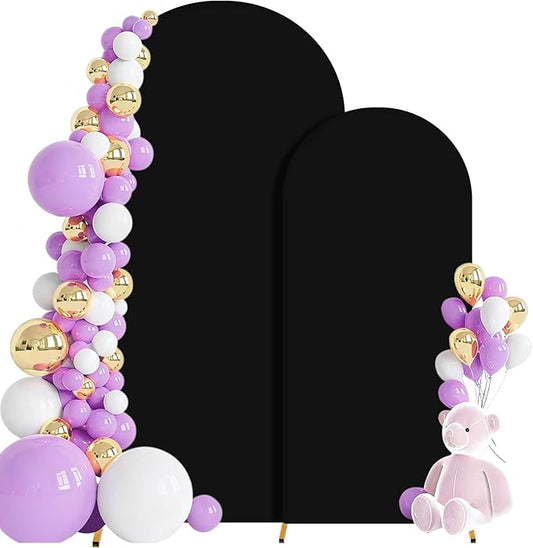 Wedding Arch Cover 6FT 7.2FT Arch Backdrop Cover Fitted Spandex Covers Set of 2 Round Top Chiara Arches Backdrop Stand Covers for Party Birthday Decoration（Black