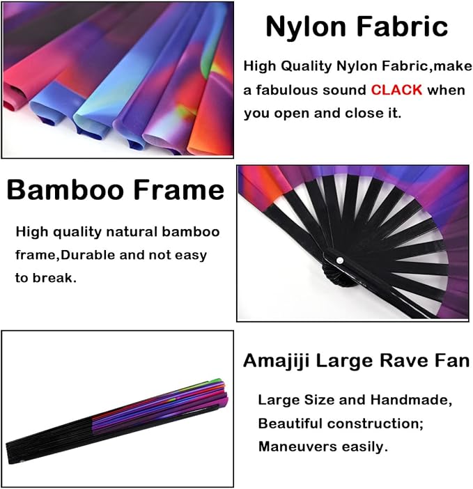 Amajiji Large Folding Hand Rave Fan Popping Fan for Line Dancing Clacking Fans for Boots On The Ground Dance,Party,Decoration,Festival (Aurora)