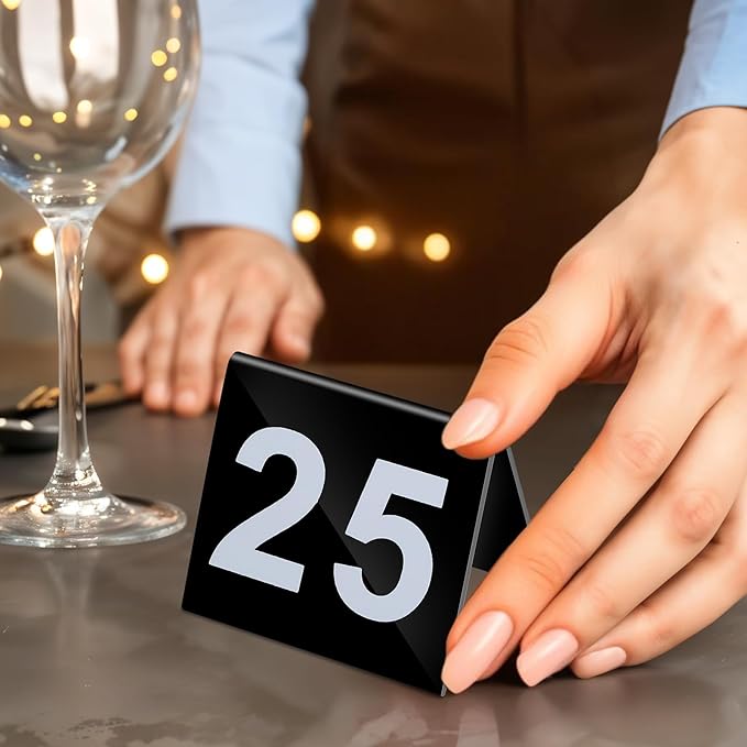 Table Numbers 1-25 Acrylic Double Side Numbered TableS Tents Plastic Restaurant Wedding Tables Number Table Tent Numbers Cards Signs for Party Banquets Wedding Reception (Black, White)
