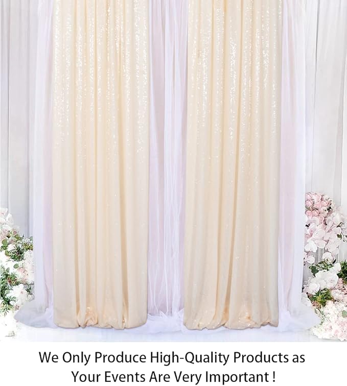 Shinybeauty Sequin Backdrop Curtains 4 Panels Ivory 2FTx8FT Sequin Fabric Photo Backdrop Curtains Ivory Glitter Curtains for Party Baby Shower Backdrop Studio Backgrounds
