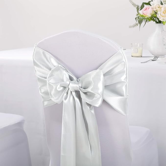 5-Pack Satin Table Runner Silver 12 x 108 inches Long, Table Runners for Wedding, Birthday Parties, Banquets Decorations（5 Pack, 12x108 Inch, Silver）