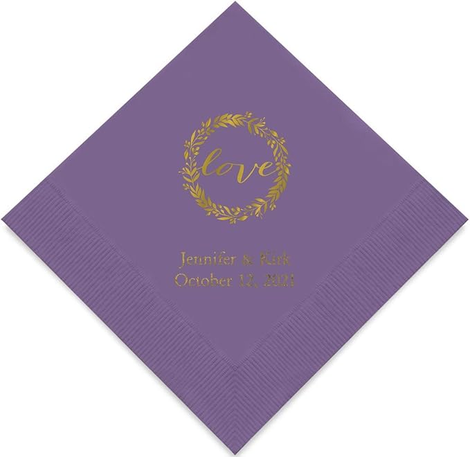 Weddingstar Personalized Printed Paper Napkins 3-Ply 50 Pack - Luncheon Purple