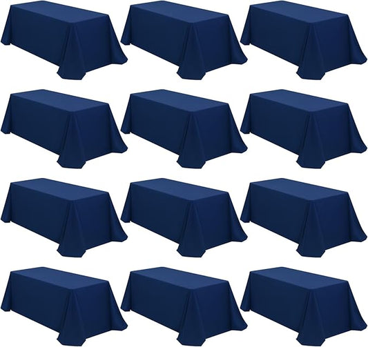 12 Packs 90 x 132 Inch Tablecloth, Navy Blue Polyester Table Cloth for 6ft Rectangle Tables, Stain and Wrinkle Resistant Washable Fabric TableCover for Wedding Banquets Parties Buffet Dining Table