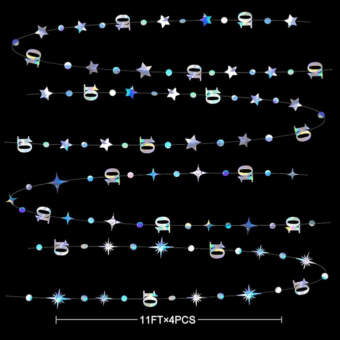 Iridescent 10th Birthday Decorations Number 10 Circle Dot Twinkle Star Garland Metallic Hanging Streamer Bunting Banner Backdrop for Girls Boys Ten Year Old Birthday 10th Anniversary Party Supplies