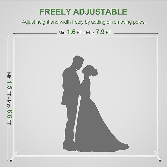 Walensee 7.9FTx6.6FT White Wedding Arch Backdrop Stand, Adjustable Square Metal Arch Frame for Ceremony Party Birthday Baby Shower Bridal AnniversaryGarden Balloon Photo Decoration