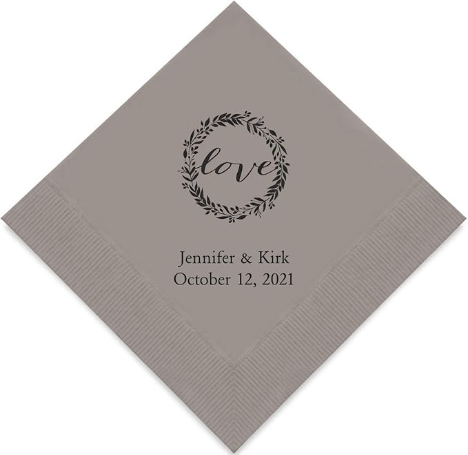 Weddingstar Personalized Printed Paper Napkins 3-Ply 50 Pack - Cocktail Pewter