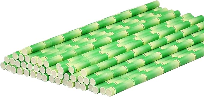 Paper Straws for Drinking Green Bamboo, 7.75" x 0.24" - for Cocktail, Juice, Iced Tea, 100% Biodegradable