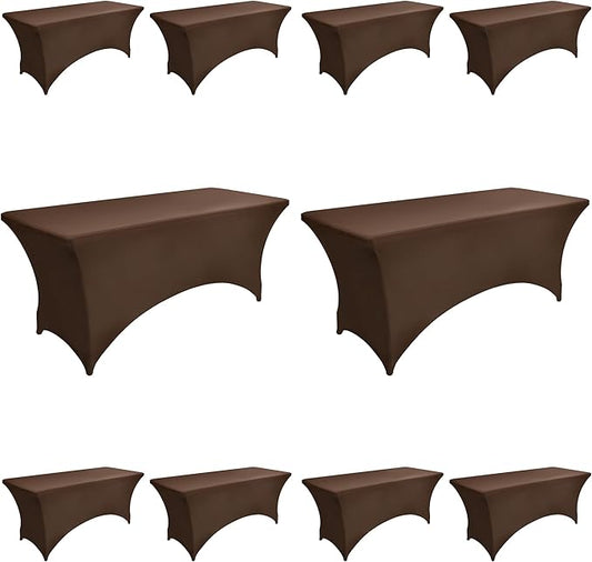 10-Pack 6ft Spandex Table Covers for Rectangle Standard Folding Tables - Wrinkle Resistant Stretch Tablecloths - Ultimate Fitted Table Protector for Parties, Banquet, Wedding