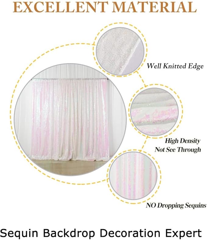 ShinyBeauty Photo Booth Backdrop - Iridescent White Sequin 8FTX10FT Sparkle Backdrop for Baby Shower & Birthday