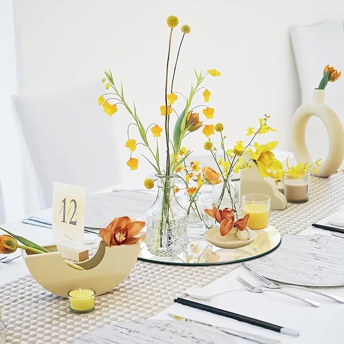9PCS Small Round Mirror Centerpieces for Tables Decorations, 6" Acrylic Circle Mirror Tiles Mirror Tray Candle Plate Centerpiece for Wedding Christmas Table Centerpieces Decorations Wall Decor