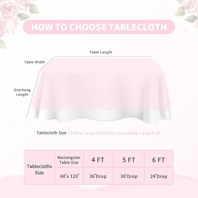 LuoluoHouse Pink Lace Table Cloth 60x120inch Tablecloth for Decorations Wedding Bridal Baby Shower Indoor Outdoor Event