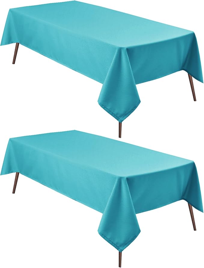 Hiasan 2 Pieces Turquoise Rectangle Tablecloth - Water Resistant and Spillproof Dining Room Washable Fabric Table Cloth for Dining Room, Polyester, 60 x 84 Inch