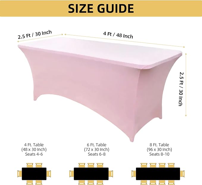 2-Pack 4ft Spandex Table Covers for Rectangular Folding Tables - Wrinkle Resistant Stretch Tight Table Cloths - Ultimate Fitted Table Protector for Parties, Banquet, and Wedding