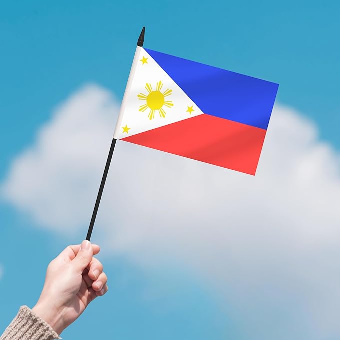 2 Pack Philippine Desk Flag Set, Philippine Desktop Small Miniature Table Office Flag with 12" Black Pole and Black Base, Offices, Classroom, Home, Festival Decoration (Philippine)