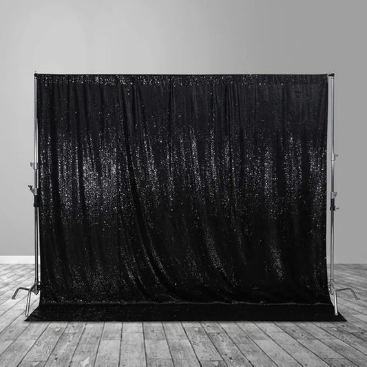 Juya Delight Black Sequin Backdrop, 8FTx8FT NO See-Through Photobooth Backdrop Curtains for Birthday, Party, Wedding Decoration