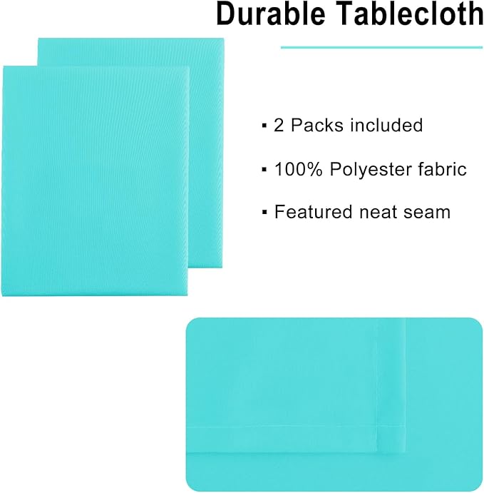 Hiasan 2 Pieces Solid Rectangle Tablecloth - Waterproof and Spillproof Washable Polyester Fabric Table Cloth for Kitchen and Dining Room, Aqua, 90 x 132 Inch