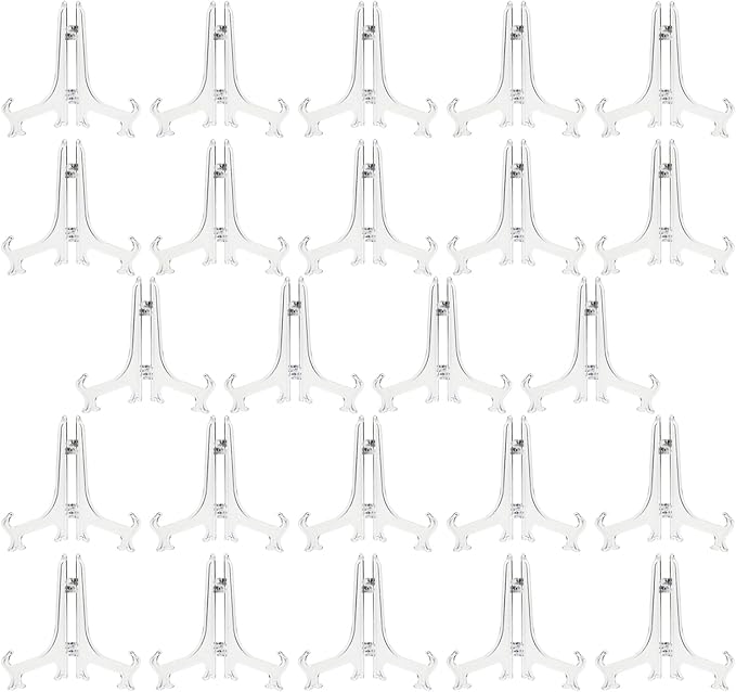 Juvale Mini Clear Acrylic Easel Stands - 24-Pack, 5.3-Inch, Clear Plastic - Mini Easel Sign Stand & Greeting & Place Card Display - Tabletop Photo Holders & Plate Holders